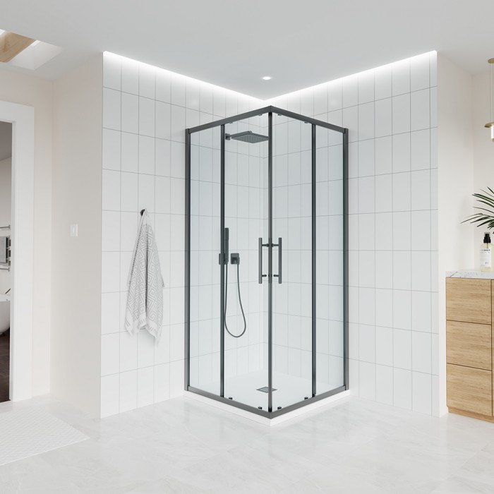Душевой угол Veconi Evo 300 GR, 1000х1000x1950, графит брашинг, прозрачное стекло