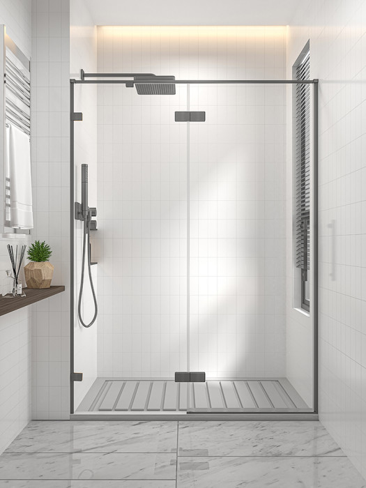 Душевая дверь распашная Veconi Premium Alassio GR, 1300х2000, брашированный графит, стекло прозрачное осветленное