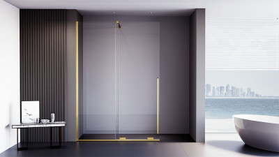 Душевая перегородка Veconi Premium Trento PTDW-50G, 1100x2000, брашированное золото, стекло прозрачное