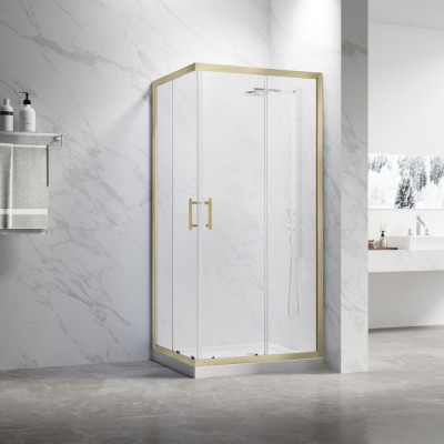 Душевой угол Veconi Rovigo RV-27G, 1000x800x1900, золото брашинг, прозрачное стекло