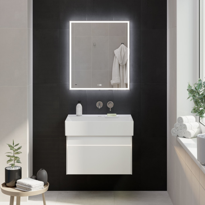 Зеркало Tecno/Текно c LED 70 с подсветкой, с функцией антизапотевание, белый глянцевый