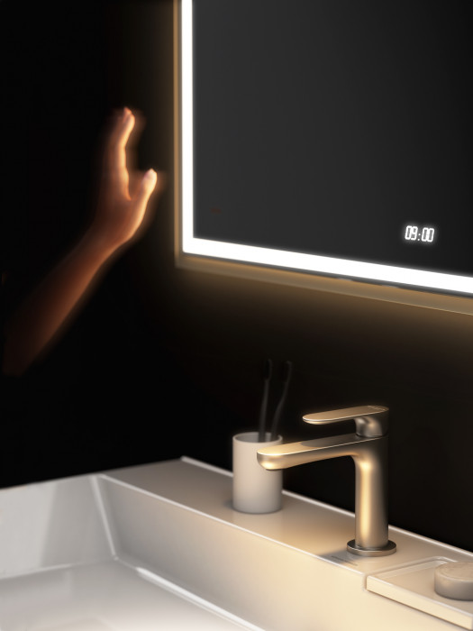 Зеркало Tecno/Текно c LED 70 с подсветкой, с функцией антизапотевание, белый глянцевый