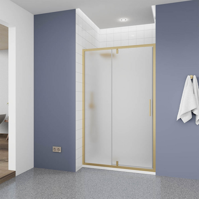Душевая дверь Veconi Ottimo P20 G, 1100x1900, золото брашинг, стекло матовое