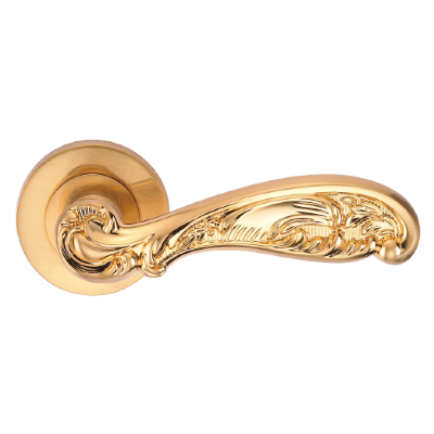 Ручка дверная на круглой розетке "GENESIS" FLOR S. GOLD (20G) матовое золото