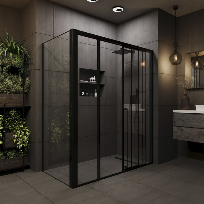 Душевой угол раздвижной Veconi Premium Prato 400 SP B-R, 1800х800x2000, черный матовый, стекло прозрачное