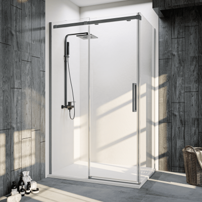 Душевой угол Veconi Rovigo RV-070GR, 1500х1000х1950, брашированный графит, прозрачное стекло
