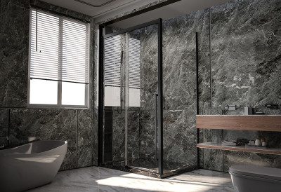 Душевой угол Veconi Premium Trento PTC-SP-30B, 1400х1000x2000, черный матовый, стекло прозрачное