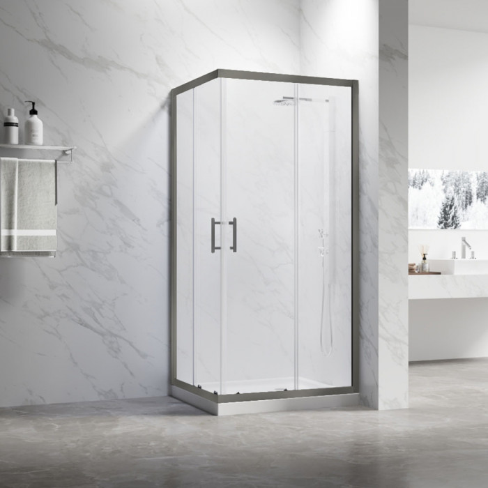Душевой угол Veconi Rovigo RV-27GM, 900x900x1900, оружейная сталь, прозрачное стекло