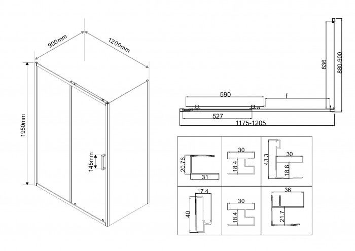 Душевой уголок Сити (City) VSR-5CT9012CL, 1200*900, хром, стекло прозрачное