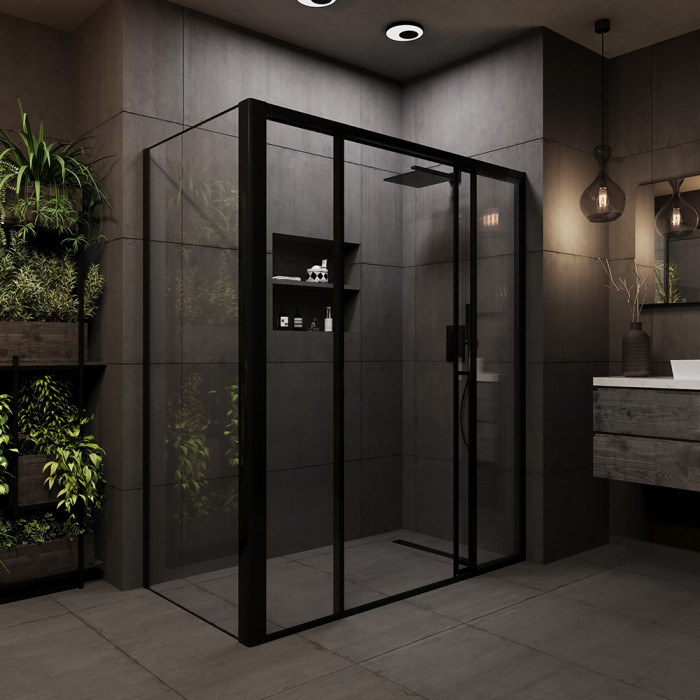 Душевой угол раздвижной Veconi Premium Prato 400 SP B-R, 1900х900x2000, черный матовый, стекло прозрачное