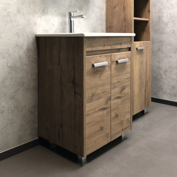 Тумба-умывальник Comforty Марио-60 дуб темный с раковиной Квадро 60
