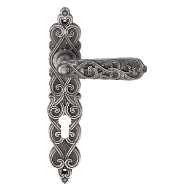 Ручка дверная на длинной планке "GENESIS" ARABESCO BL. SILVER (OL) фиксатор, черненое серебро