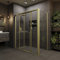 Душевой угол раздвижной Veconi Premium Prato 400 SP G-L, 2000х1000x2000, золото брашинг, стекло прозрачное
