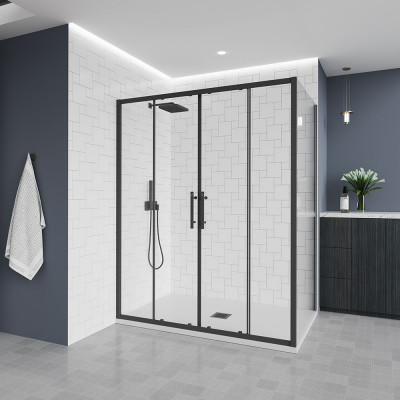 Душевой угол Veconi Evo 400SP B 1700х1100x1950, черный матовый, прозрачное стекло
