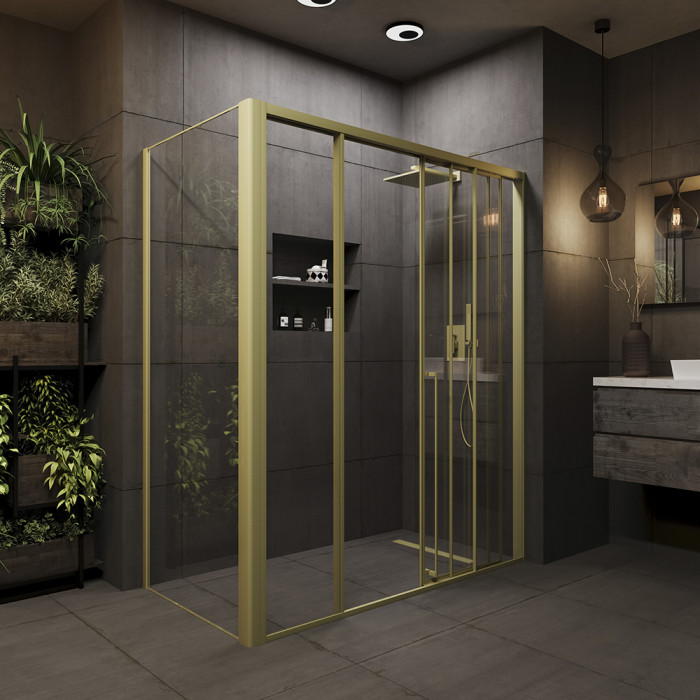 Душевой угол раздвижной Veconi Premium Prato 400 SP G-R, 1800х800x2000, золото брашинг, стекло прозрачное