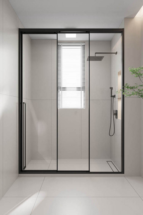Душевая дверь раздвижная Premium Prato 300 B-R, 1100х2000, черный матовый, стекло прозрачное