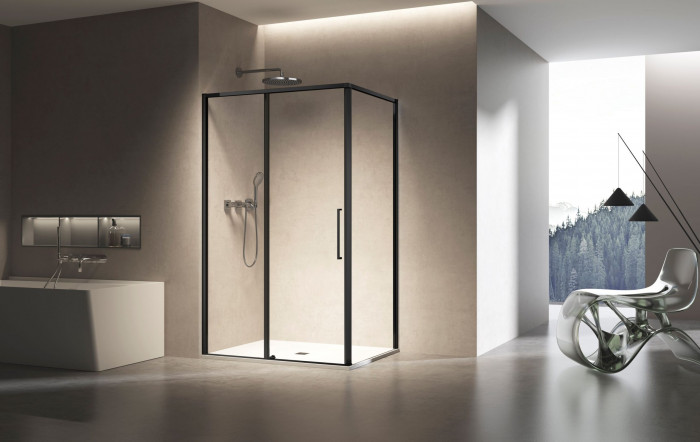 Душевой уголок Слим 8мм (Slim 8mm) VSR-6SL8013CLB, 1300*800, черный, стекло прозрачное