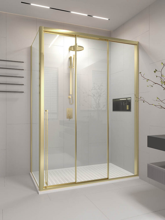Душевой угол раздвижной Veconi Premium Ptato 300 SP G-R, 1700х900x2000, золото брашированный, стекло прозрачное