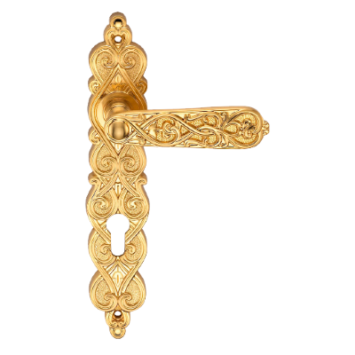 Ручка дверная на длинной планке "GENESIS" ARABESCO S. GOLD (OL) фиксатор, матовое золото