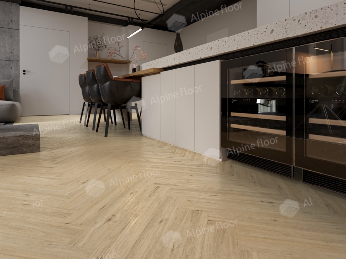 Ламинат Alpine Floor Herringbone Pro 8  Дуб Лион (LF102-01) 8мм 33класс. 1.3465м2. 22шт (А+В)