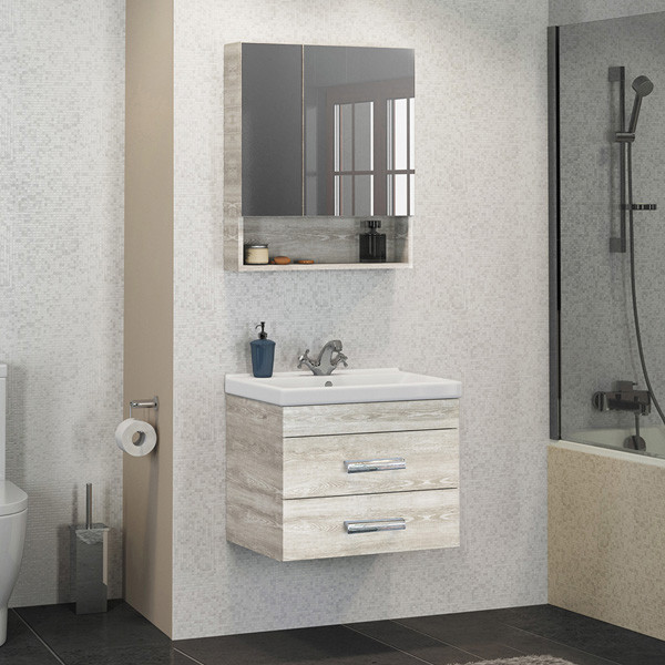 Тумба-умывальник Comforty Никосия 60П дуб белый с раковиной Фест 60
