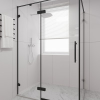 Душевой угол распашной Veconi Premium Alassio SP B, 1300х1000x2000, черный матовый, стекло прозрачное осветленное