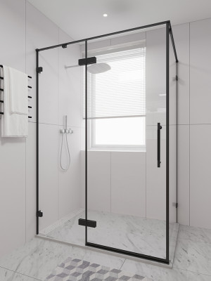 Душевой угол распашной Veconi Premium Alassio SP B, 1400х1000x2000, черный матовый, стекло прозрачное осветленное