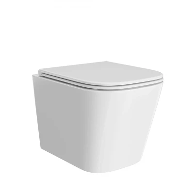 Унитаз Cubo/Кубо подвесной безободковый с крепежом и сиденьем, белый глянцевый