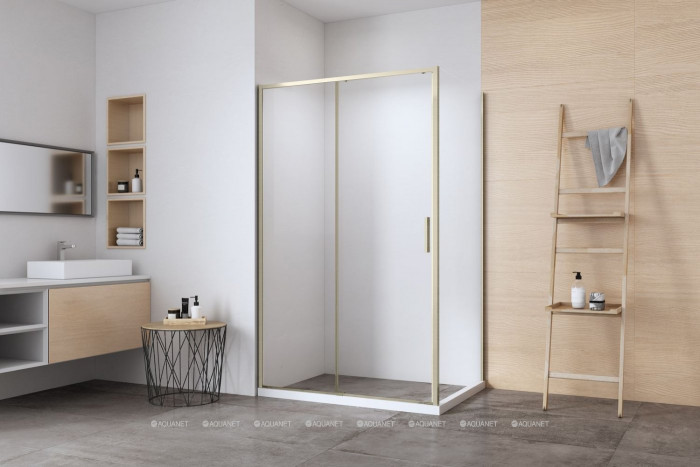 Душевой уголок Aquanet Pleasure Evo 120x100 AE65-120x100-GBT профиль золото-никель браш, прозрачное стекло_