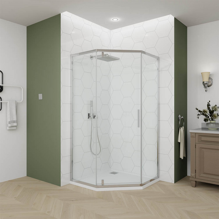 Душевой угол Veconi Ottimo P10 CH, 900x900x1900, хром, стекло прозрачное