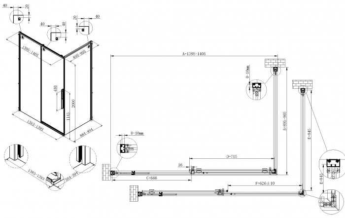 Душевой уголок Ультима (Ultima) VSR-7UL9014CL, 1400*900, хром, стекло прозрачное