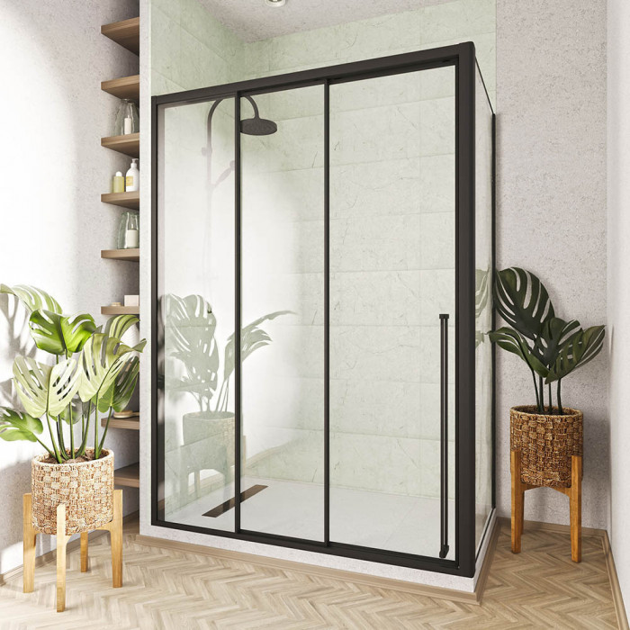 Душевой угол раздвижной Veconi Premium Prato 300 SP B-L, 1700х1000x2000, черный матовый, стекло прозрачное