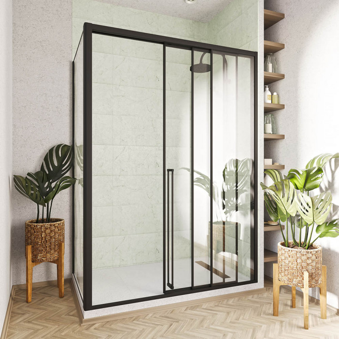 Душевой угол раздвижной Veconi Premium Prato 300 SP B-R, 1000х800x2000, черный матовый, стекло прозрачное