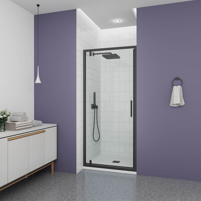 Душевая дверь Veconi Ottimo P30 B, 800x1900, черный матовый, стекло прозрачное