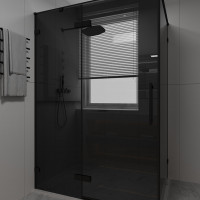 Душевой угол распашной Veconi Premium Alassio SP BB, 1500х900x2000, черный матовый, стекло черное