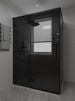Душевой угол распашной Veconi Premium Alassio SP BB, 1500х900x2000, черный матовый, стекло черное