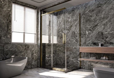 Душевой угол Veconi Premium Trento PTC-SP-40G, 1300х800x2000, брашированное золото, стекло прозрачное