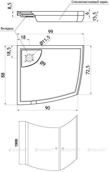 Душевой уголок Aquanet IVA NK1222 100x90 L, прозрачное стекло