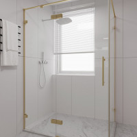Душевой угол распашной Veconi Premium Alassio SP G, 1200х800x2000, брашированное золото, стекло прозрачное осветленное