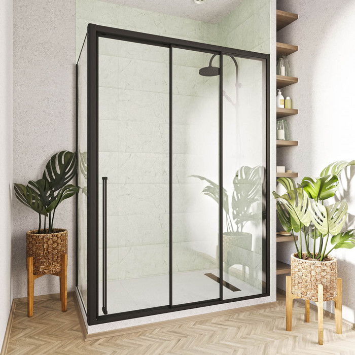 Душевой угол раздвижной Veconi Premium Prato 300 SP B-R, 1100х900x2000, черный матовый, стекло прозрачное