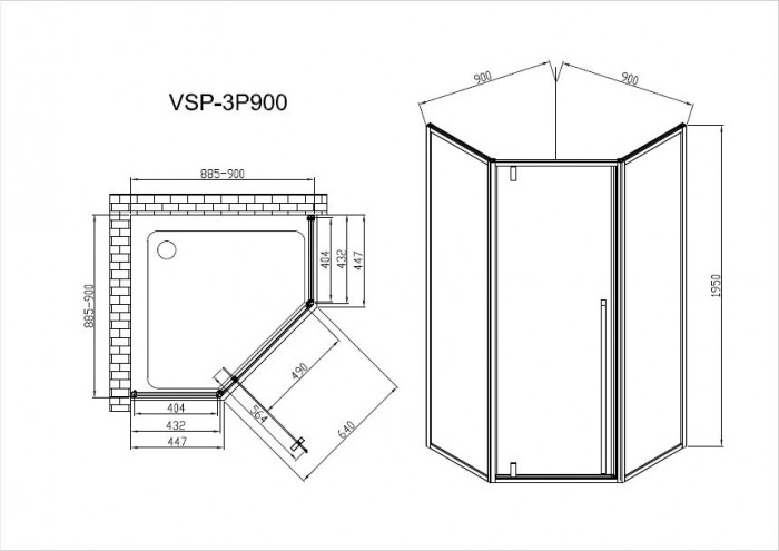 Душевой уголок Пента (Penta) VSP-3P900CL, 900*900, хром, стекло прозрачное