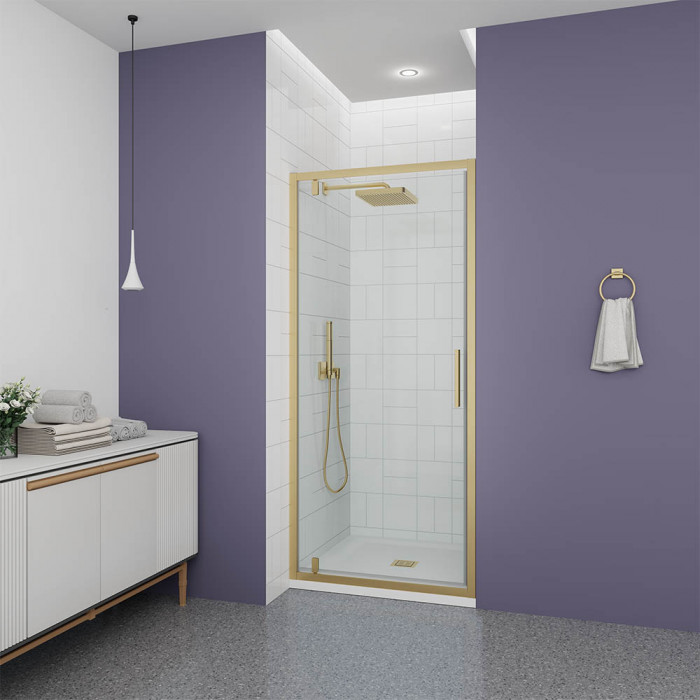 Душевая дверь Veconi Ottimo P30 G, 900x1900, золото брашинг, стекло прозрачное