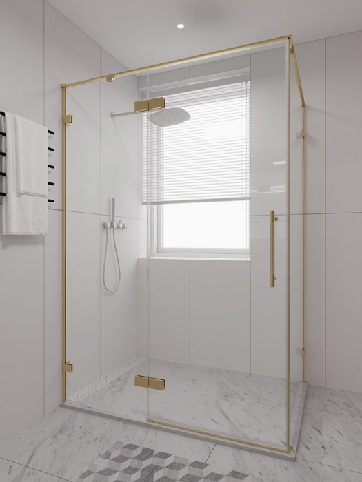 Душевой угол распашной Veconi Premium Alassio SP G, 1300х800x2000, брашированное золото, стекло прозрачное осветленное