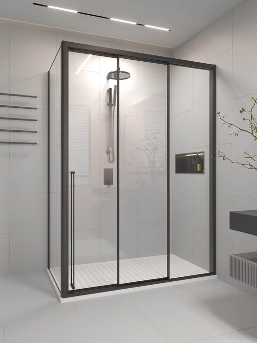 Душевой угол раздвижной Veconi Premium Prato 300 SP B-R, 1200х1000x2000, черный матовый, стекло прозрачное