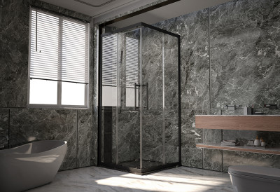 Душевой угол Veconi Premium Trento PTC-20B, 1200Х900x2000, черный матовый, стекло прозрачное