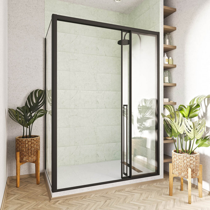Душевой угол раздвижной Veconi Premium Prato 300 SP B-R, 1300х900x2000, черный матовый, стекло прозрачное
