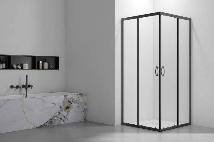 Душевой угол Veconi Rovigo RV-101B, 900x800x1900, черный, стекло прозрачное