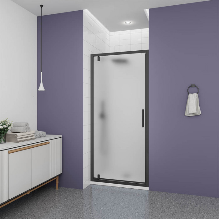 Душевая дверь Veconi Ottimo P30 B, 800x1900, черный матовый, стекло матовое