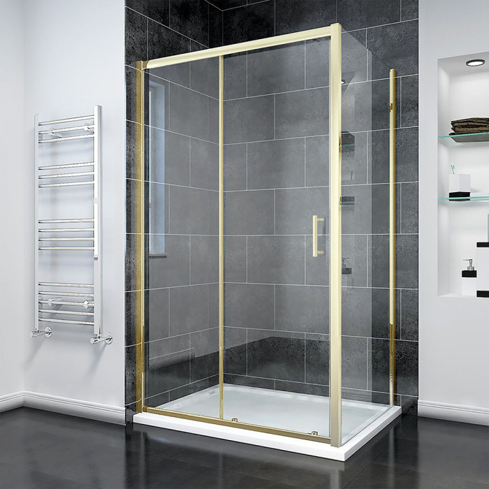 Душевой угол Veconi Rovigo RV-055G, 1000х700х1950, золото брашинг, прозрачное стекло