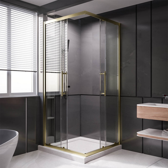 Душевой угол Veconi Premium Trento PTC-20G, 1100Х800x2000, брашированное золото, стекло прозрачное
